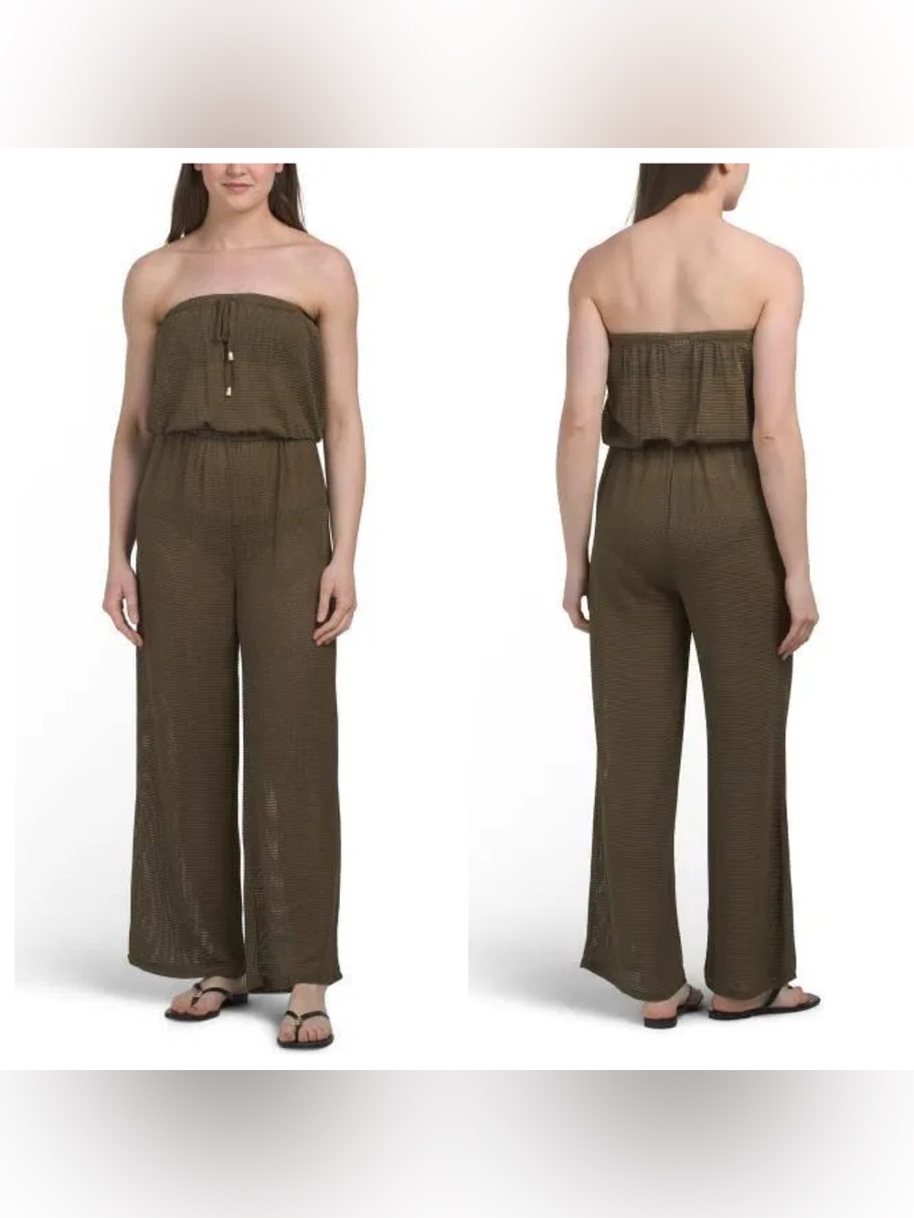 DOTTI Strapless Mesh Jumpsuit Swim Cover-up | NWT | Large | Olive/Brown